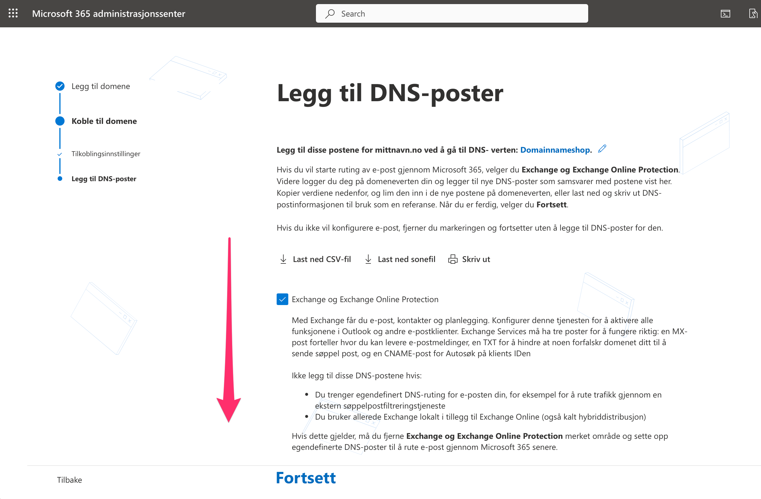 Scroll ned til DNS-pekerne